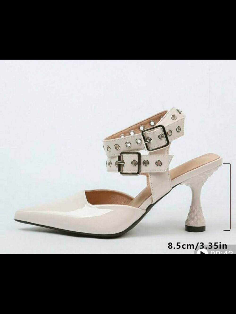 Pointed Toe Ankle Strap Heels in Cream
